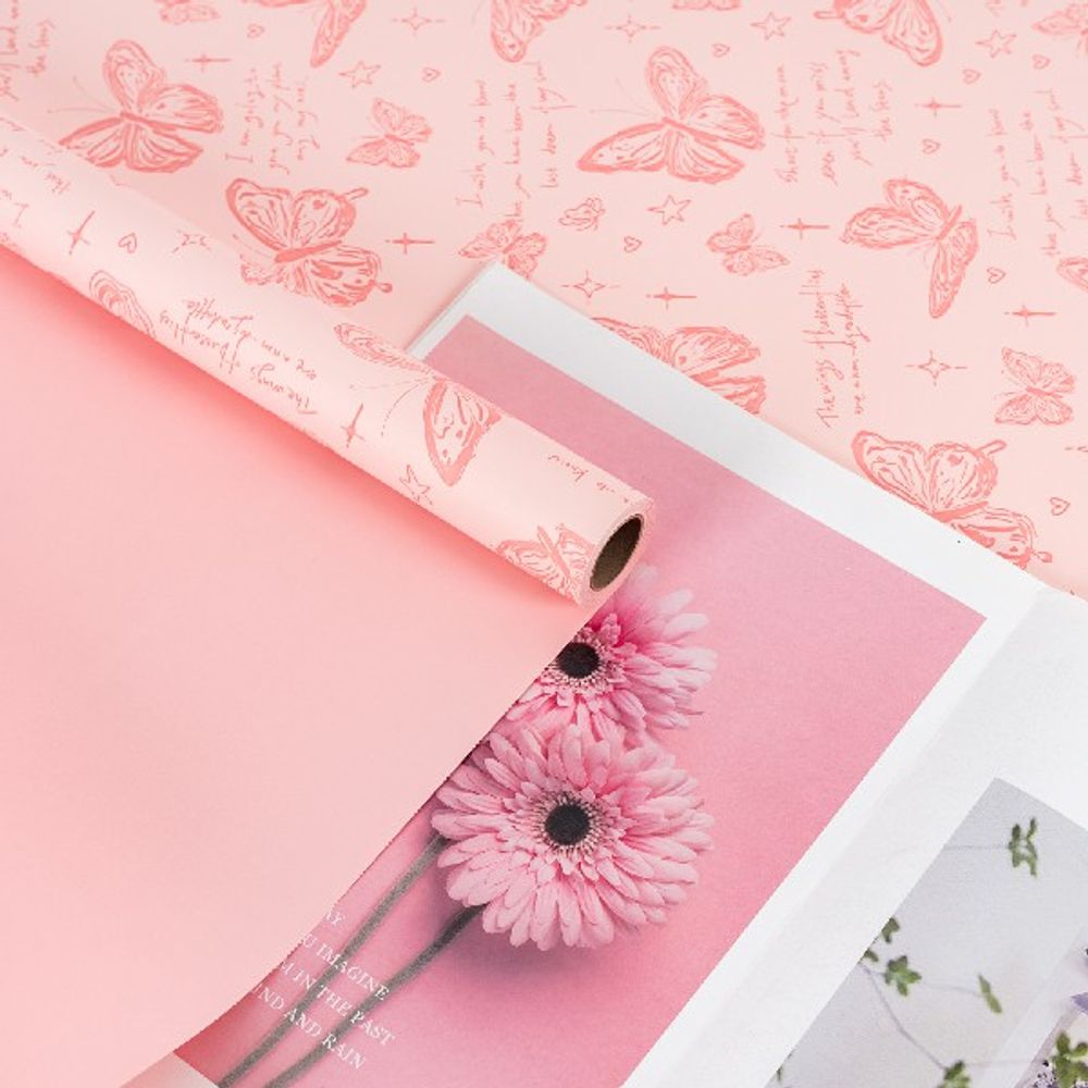 Пленка матовая "Бабочки Нежные" 57см*10м Нежно-розовая