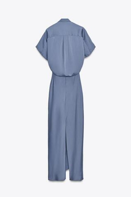 ZARA АТЛАСНОЕ ПЛАТЬЕ С ЗАПАХОМ ZW COLLECTION, СЕРО-СИНИЙ