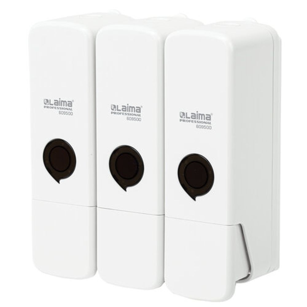 Дозатор тройной 3 х 0,3 л для жидкого мыла/шампуня/геля LAIMA PREMIUM, НАЛИВНОЙ, белый, 609500