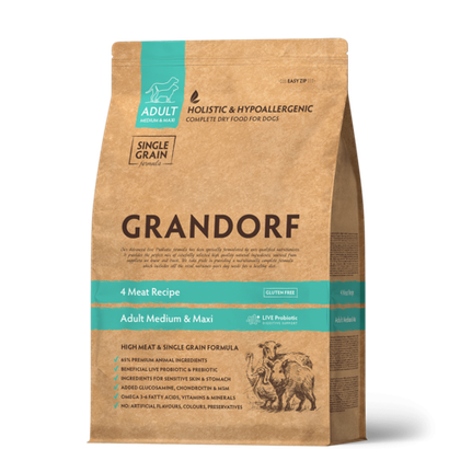 Сухой корм GRANDORF DOG 4 Meat PROBIOTIC MED&MAXI Четыре вида мяса для взрослых собак средних и крупных пород 3кг