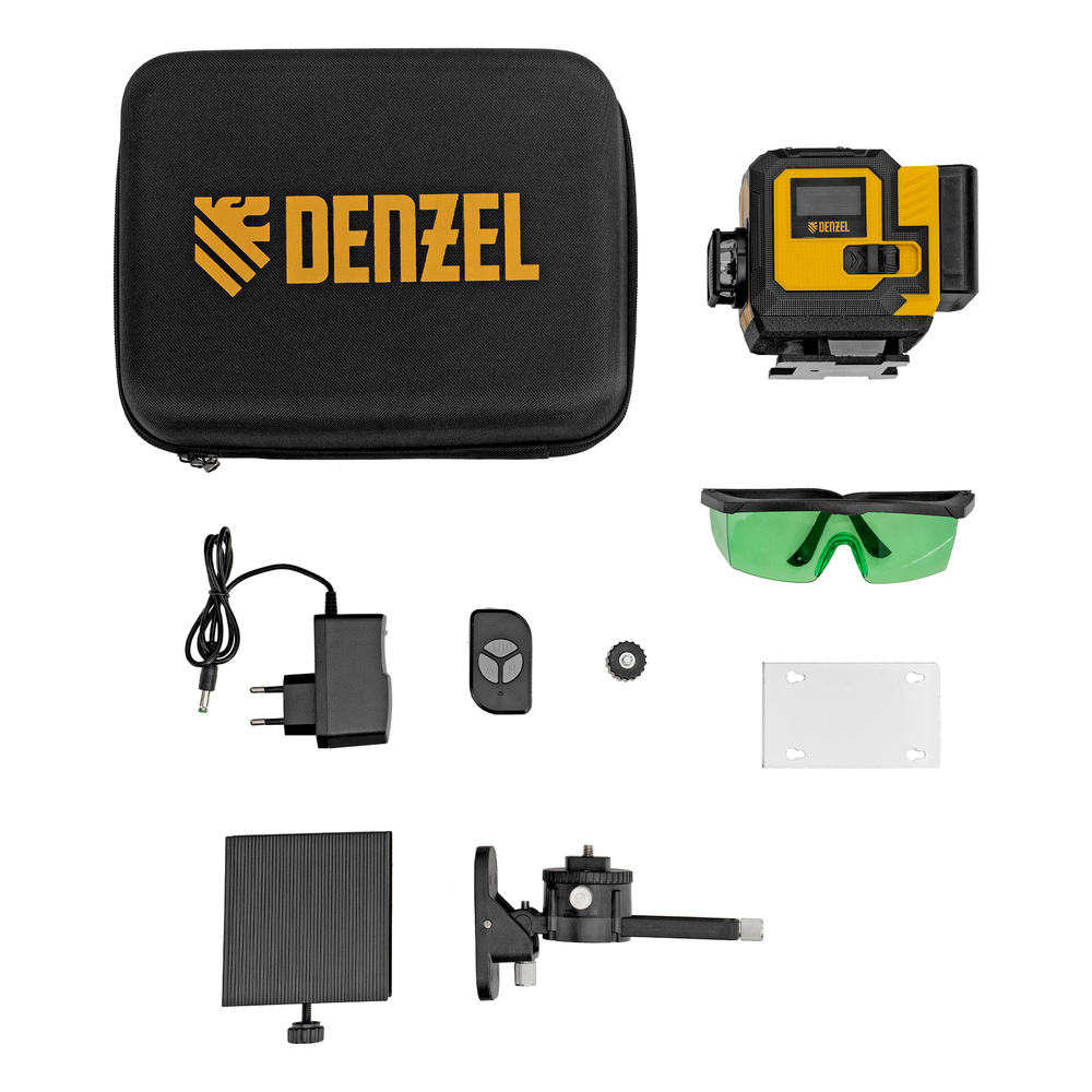 Лазерный уровень мультипризменный DLV-360-3C, 30 м, зеленый луч, Li-Ion 2,4 Aч, кейс// Denzel