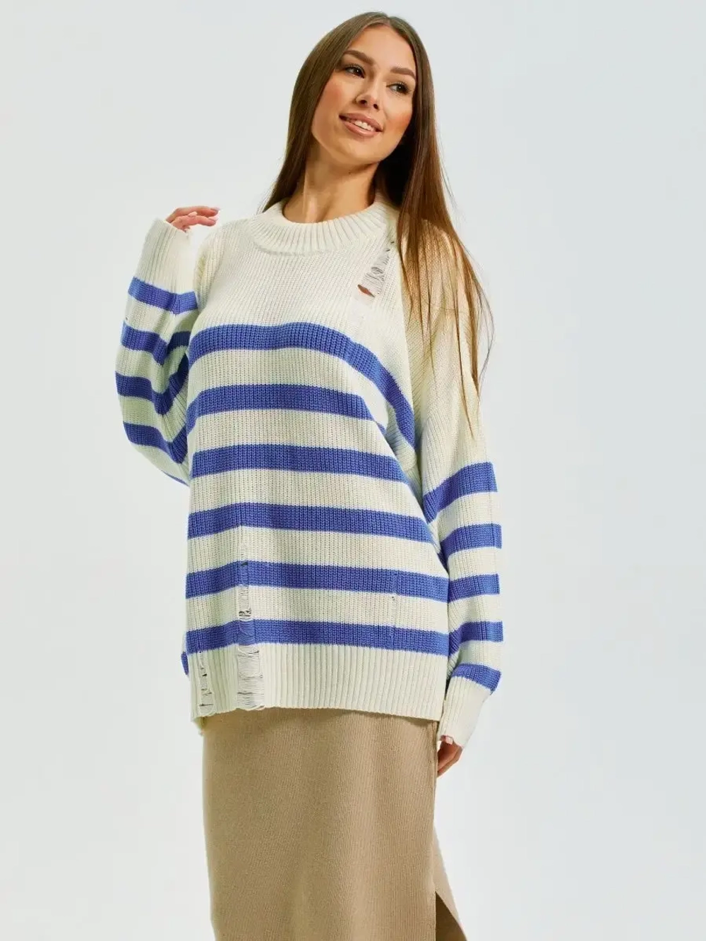 Джемпер оверсайз вязаный с длинным рукавом