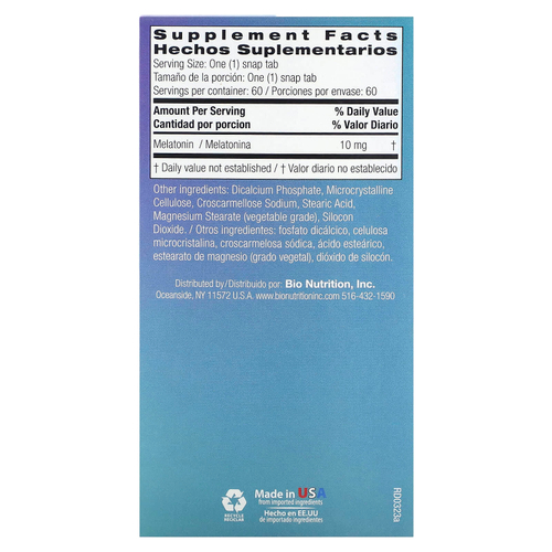 Bio Nutrition, Мелатонин, 10 мг, 60 таблеток