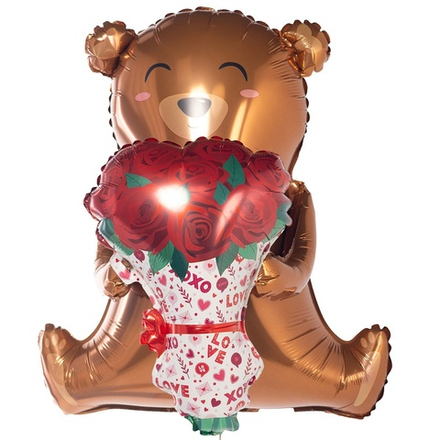 Фольгированный шар-фигура «Мишка с букетом роз», 64 см