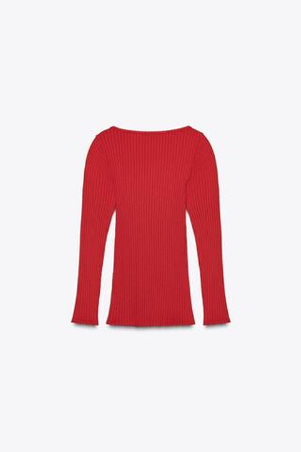 ZARA БЕСШОВНЫЙ ТОП В РУБЧИК С БАНТОМ, КРАСНЫЙ