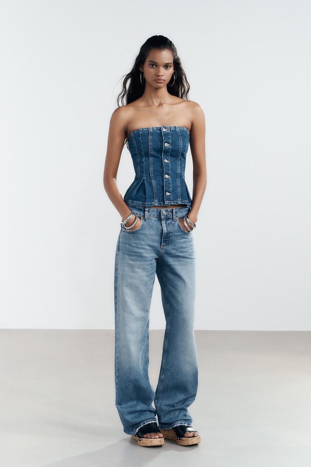ZARA ДЖИНСЫ TRF WIDE LEG СО СРЕДНЕЙ ПОСАДКОЙ, СИНИЙ