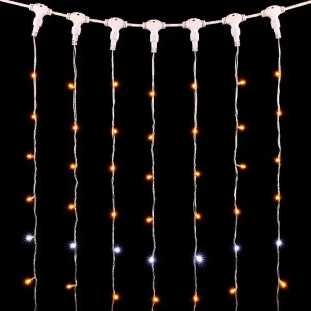 Светодиодный занавес 2*3 м., 600 желтых LED ламп, мерцание, прозрачный провод ПВХ, LTC (PCL602BLW-10-2Y)