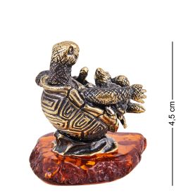 Народные промыслы AM-3719 Фигурка «Черепаха с малышами» (латунь, янтарь)