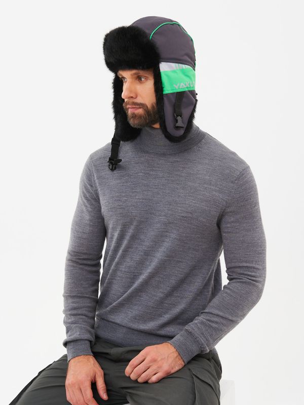 Шапка ушанка зимняя Yakutia цвет Тёмно-серый ткань Galaxy Breathable иск. мех Норка