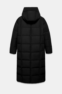 ZARA ДЛИННЫЙ ПУХОВИК С КАПЮШОНОМ WATER REPELLENT WINDPROOF, ЧЕРНЫЙ