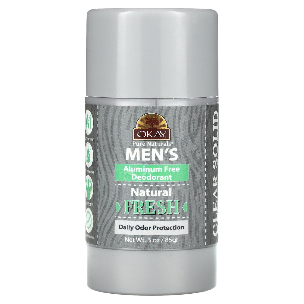 Okay Pure Naturals, мужской дезодорант без алюминия, свежесть, 85 г (3 унции)