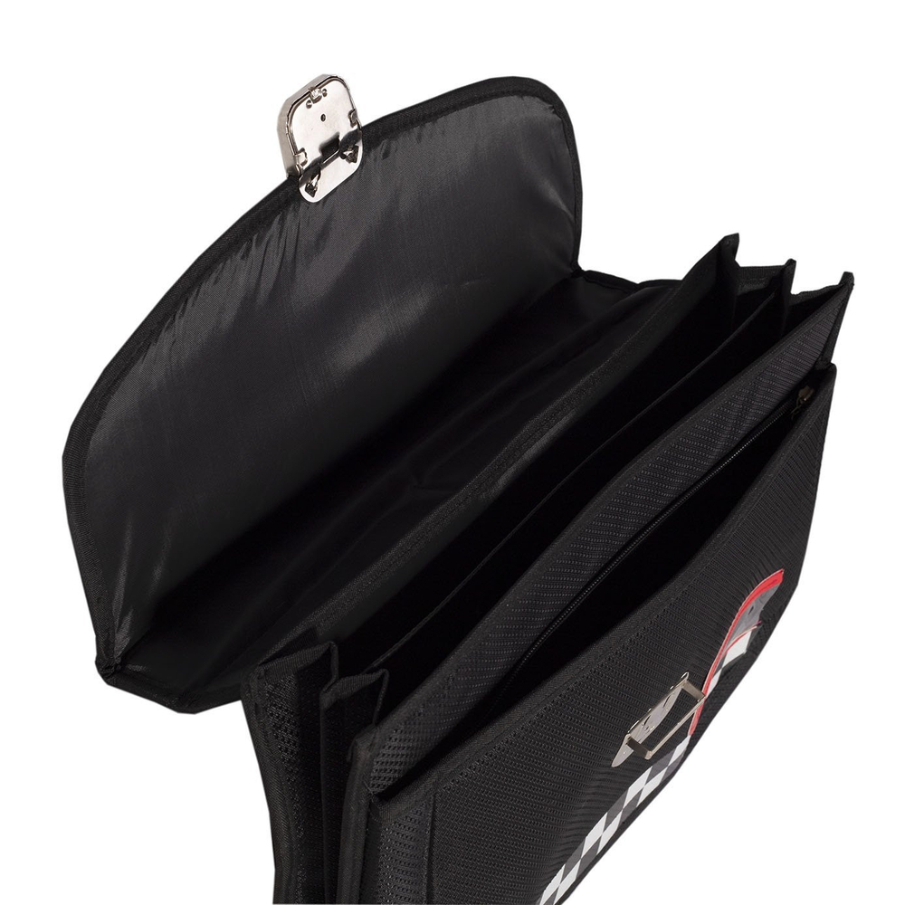 Портфель для мальчика Alingar, 300 х 385 мм, "Машины", ортопедическая мягкая спинка, 2 кармана, 2 отделения, светоотражатель, органайзер, черный