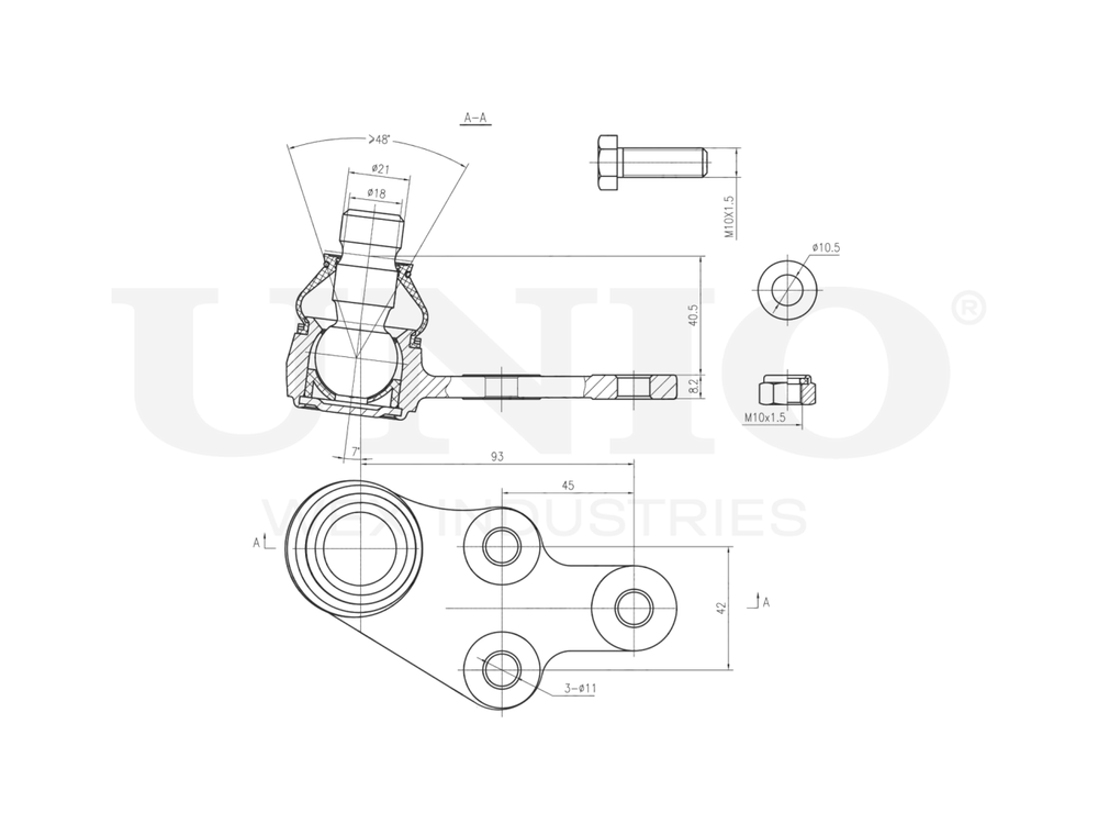 Опора шаровая передняя нижняя левая UNIO SSP-20133