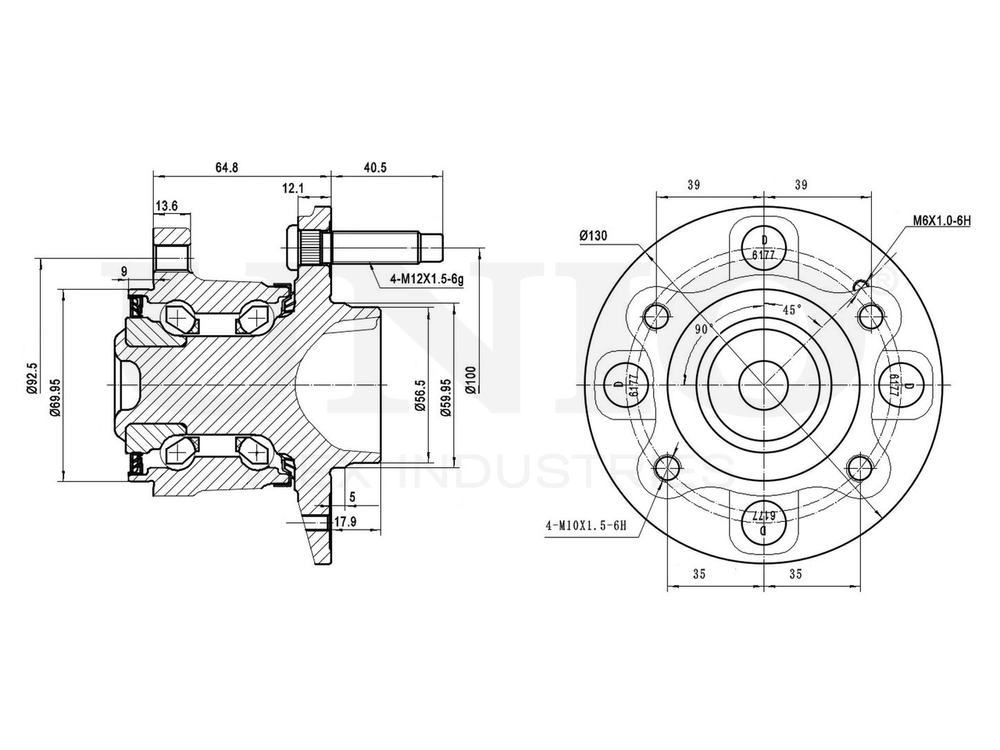 Ступица задняя (без ABS) UNIO HUB-20040