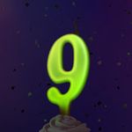 Свеча Цифра, 9 Люминесцентная, Флуор, 8 см, 1 шт.