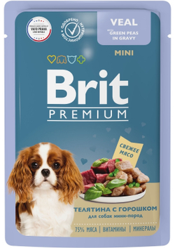 BRIT PREMIUM, Пауч телятина с зеленым горошком, 85 гр.