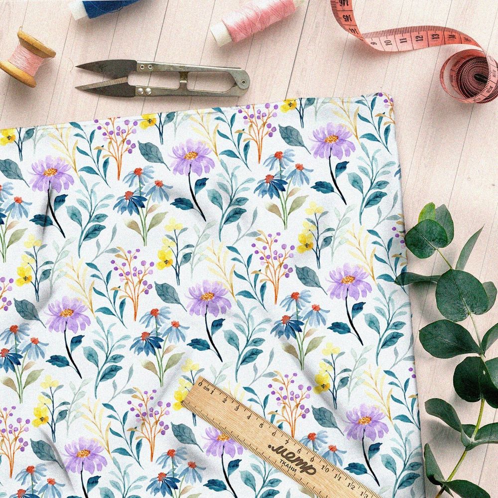 Ткань сатин минималистичный цветочный принт