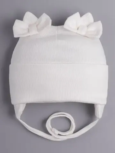 Шапка с ушками для девочки трикотажная на завязках