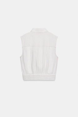 ZARA ТОП ИЗ СМЕСОВОГО ЛЬНА СО СТРОЧКОЙ, БЕЛЫЙ