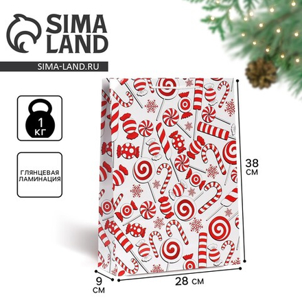 Пакет подарочный новогодний ламинированный «Сладости», L 28 х 38 х 9 см, 7697966