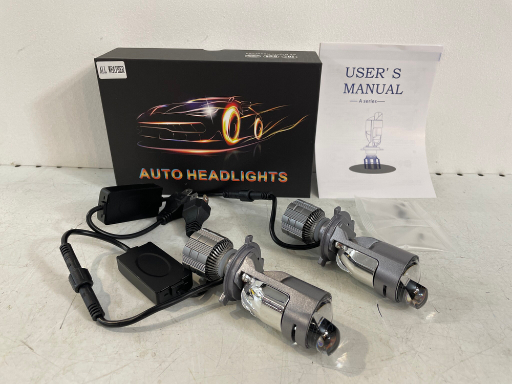 Светодиодные (H4, белый и желтый) лампы Lenses AHL H4 6000lm 30W, линзы (AK82, серебристая) 0.6 кг 20х14х6