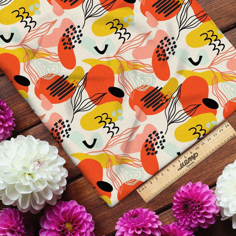 Ткань поплин абстрактный принт в контурах