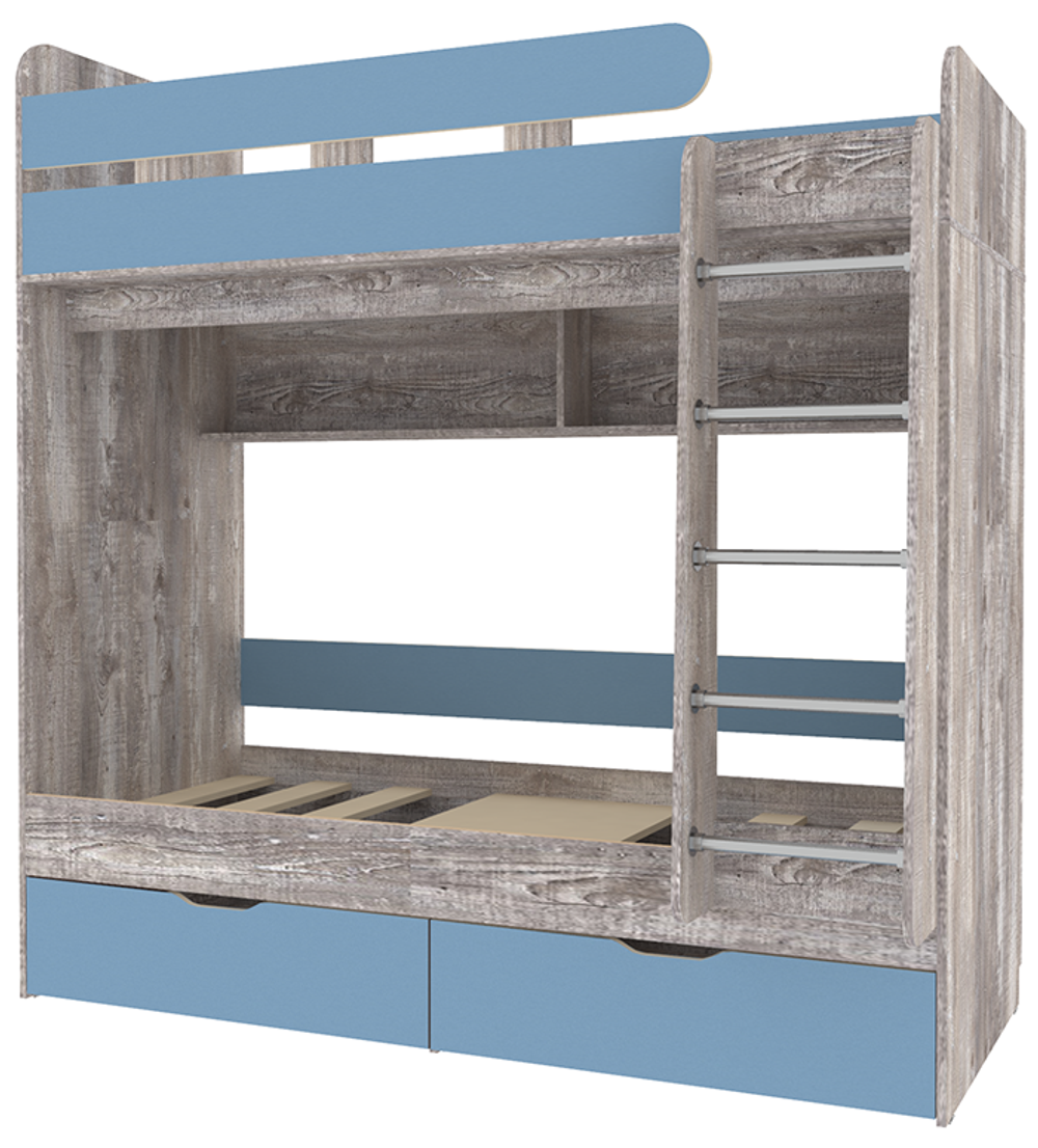 Двухъярусная кровать КарИВи Юниор 5 80х190 Бетон Светло-синий, голубой