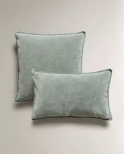 ZARA HOME БАРХАТНАЯ НАВОЛОЧКА ДЛЯ ДЕКОРАТИВНОЙ ПОДУШКИ, СИНИЙ