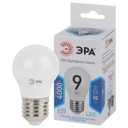 Лампа светодиодная ЭРА STD LED P45-9W-840-E27 9Вт шар нейтральный белый свет Е27 | Лампы cветодиодные Шар (G/P)