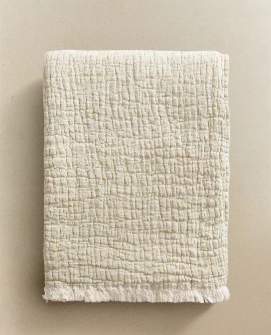ZARA HOME ОДНОТОННЫЙ ПЛЕД ИЗ ХЛОПКА, ЗЕЛЕНЫЙ