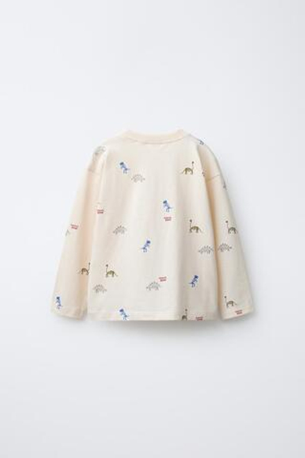 ZARA ФУТБОЛКА С ПРИНТОМ «МАШИНЫ», ЭКРЮ