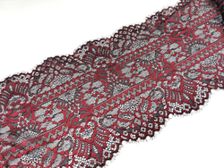 Эластичное кружево, 23 см, черное и винное, м
