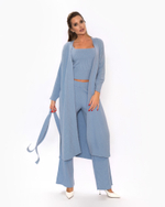 Женский трикотажный костюм-тройка голубой с кардиганом