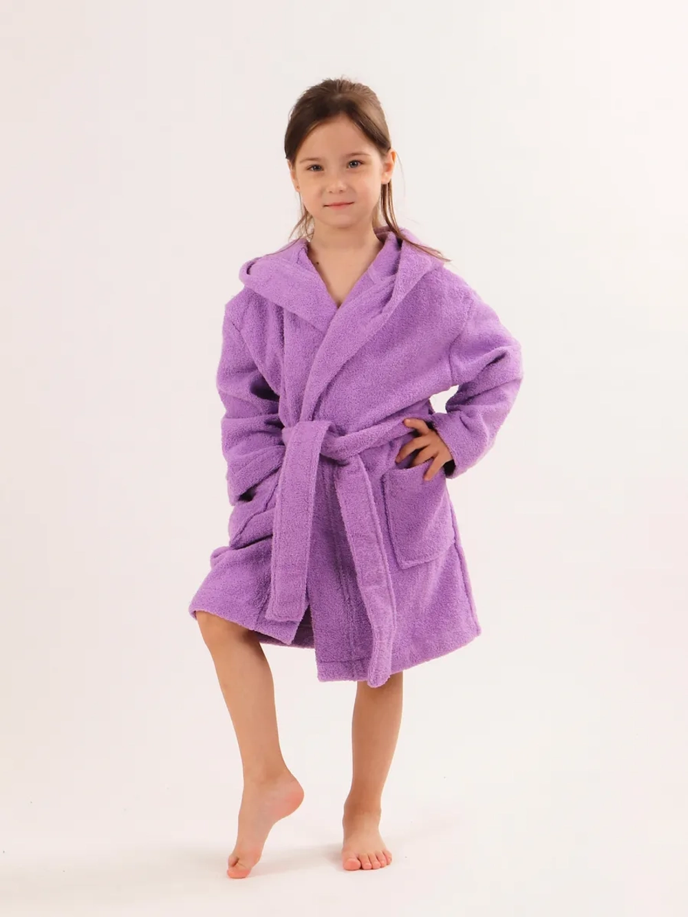 Халат детский махровый "Элит" с капюшоном, цвет: 805-Насыщ.сирень