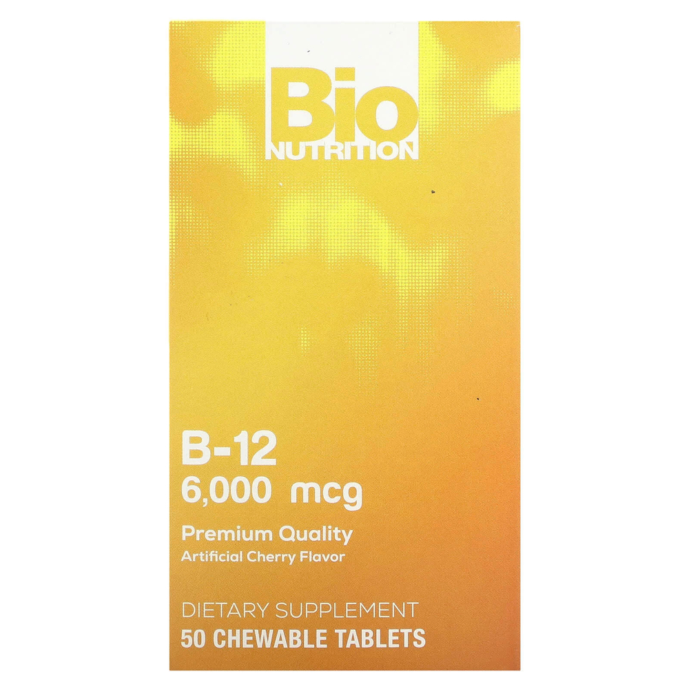 Bio Nutrition, Витамин B12, вишня, 6000 мкг, 50 жевательных таблеток