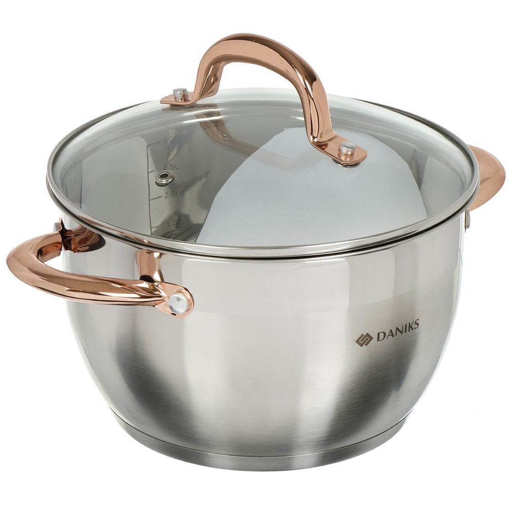 Кастрюля нерж, 3.6 л, с крыш, Daniks, Мадрид Gold, SD-320G, индукц