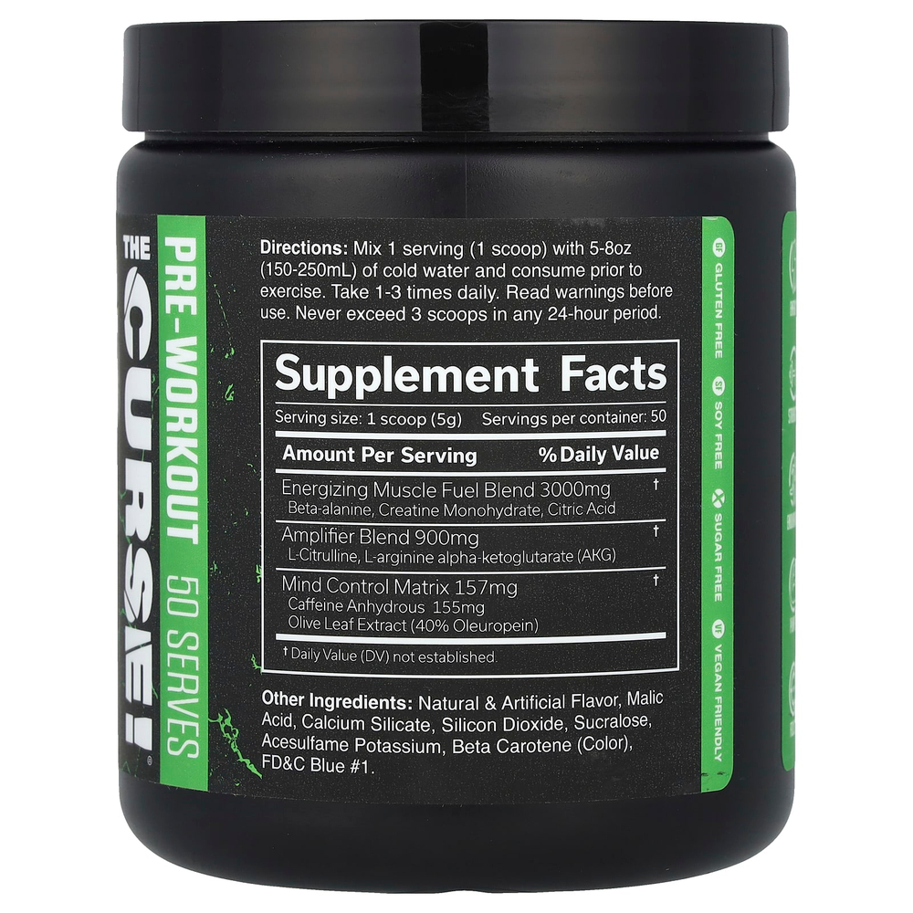JNX Sports, The Curse!®, предтренировочный комплекс, со вкусом зеленого яблока, 250 г (8,8 унции)