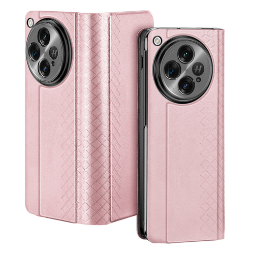 Чехол розового цвета с премиальной искусственной кожи от Dux Ducis для OnePlus Open и OPPO Find N3, серия Bril Series Case