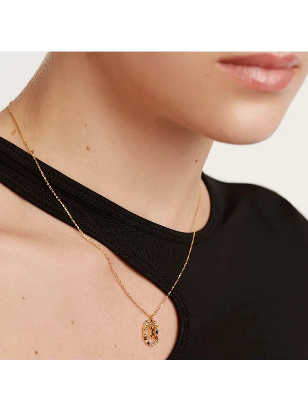 Колье Буква X серебро 925 пробы покрытое золотом