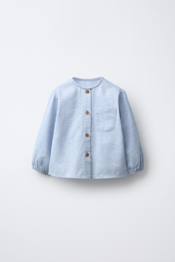 ZARA РУБАШКА МЕЛАНЖЕВАЯ, ГОЛУБОЙ