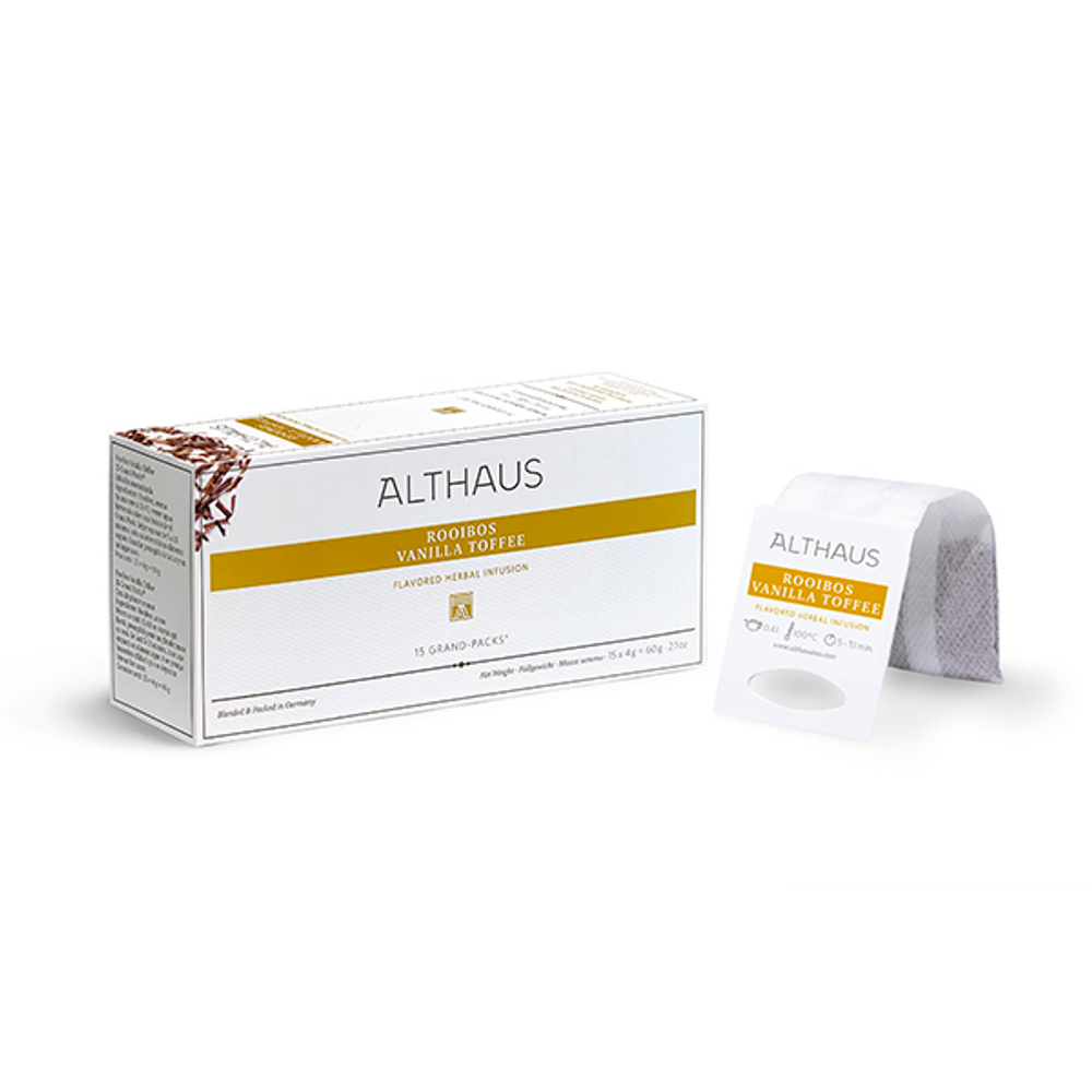 Чайный напиток травяной Althaus Rooibos Vanilla Toffee Grand Pack в пакетиках для чайника, 4гр х 15шт
