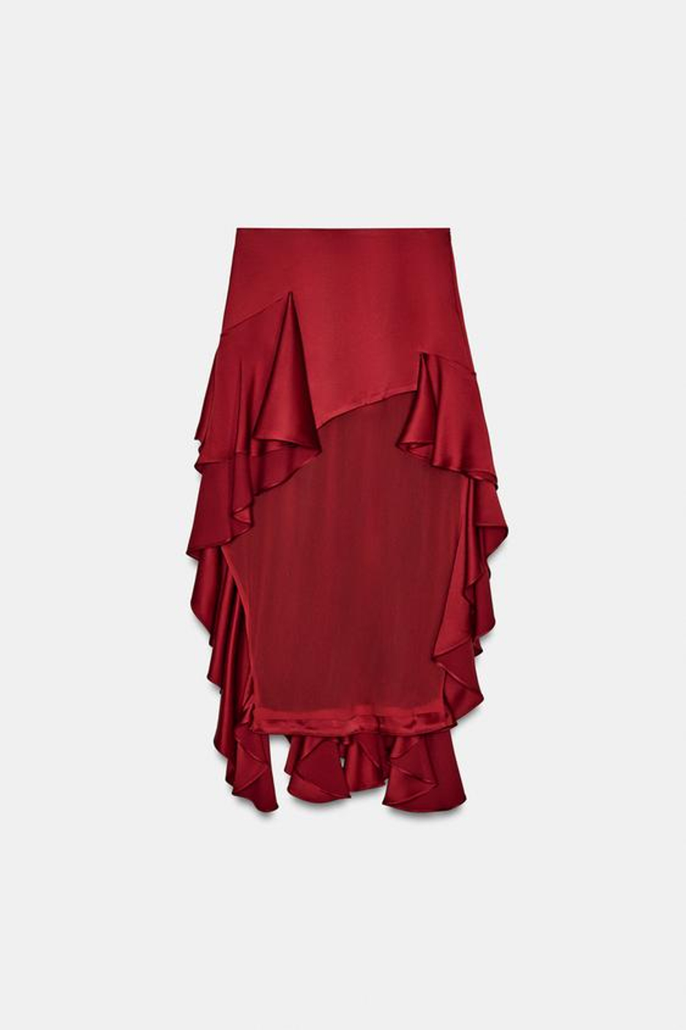 ZARA ЮБКА МИДИ С ВОЛАНАМИ — ZW COLLECTION, КРАСНЫЙ