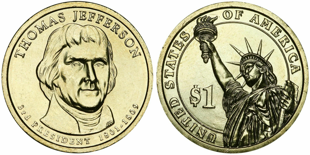 США 1 доллар 2007 Президент 3 - Томас Джеферсон (1801-1809) aUNC