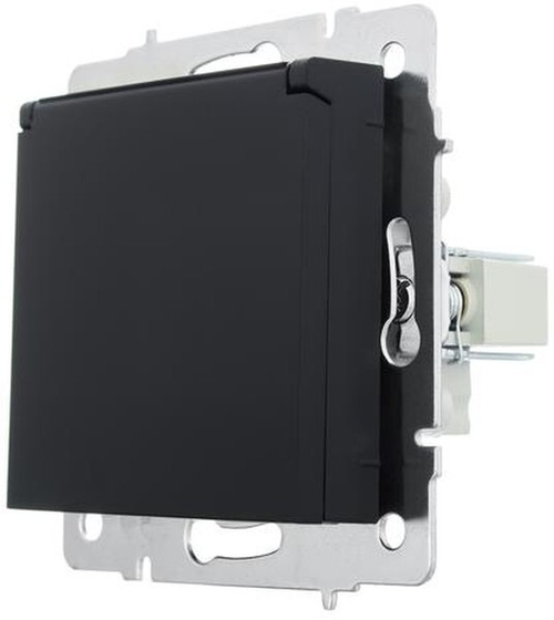 Розетка 1-м СП Vesna с заземл. с крышкой механизм черн. бархат LEZARD