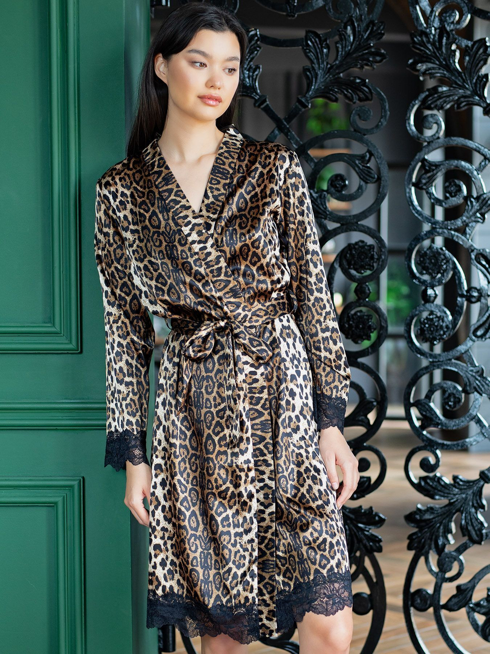 Соблазнительный халатик с леопардовым принтом (Размер: M) (Цвет: леопард)