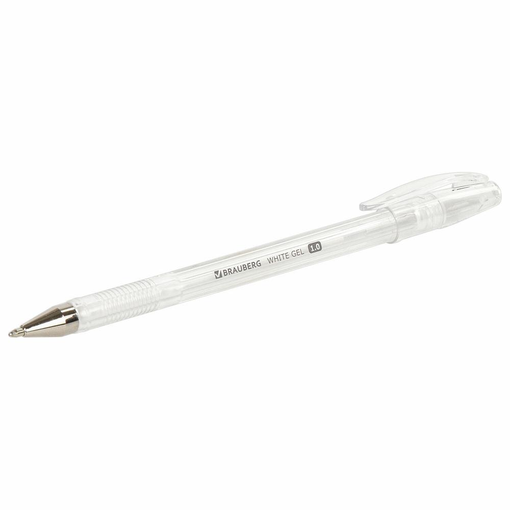 Ручка гелевая BRAUBERG "White Pastel", БЕЛАЯ, корпус прозрачный, узел 1 мм, линия письма 0,5 мм, 143417