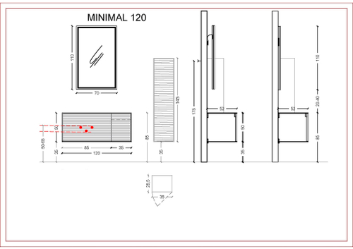Armadi Art MINIMAL Тумба 120см цвет DELMAR фасад рифленый (2 ящика) с инт. подсветкой