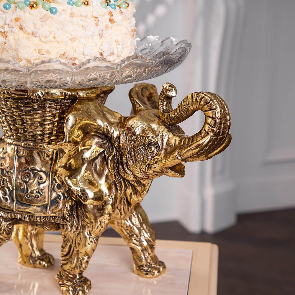 Фруктовница Слон Джайпурарт Бронза со стеклянной чашей