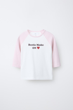 ZARA ФУТБОЛКА РЕГЛАН С НАДПИСЬЮ ИЗ МОДАЛА, РОЗОВЫЙ/БЕЛЫЙ