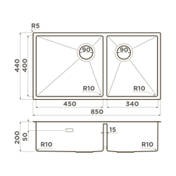 Мойка Taki 85-2-LB-U/IF-GB Side нерж.сталь/графит